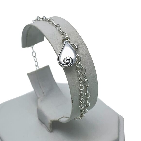 Spiral Teardrop Charm Link Bracelet | Vintage Sterling Silver 925 | 7.5" - 8.75" - Picture 1 of 7